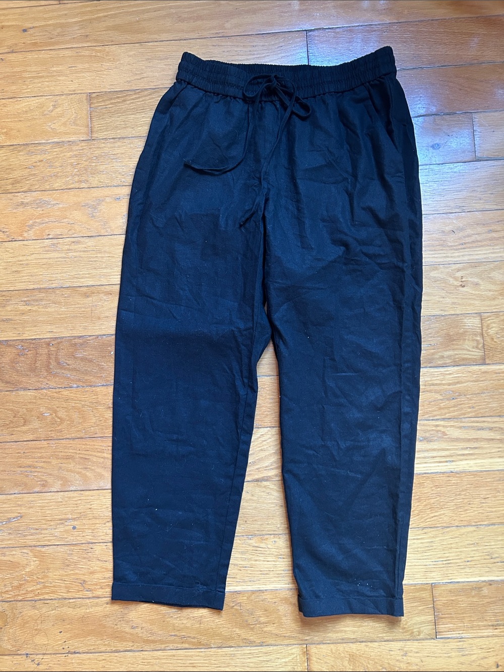 J. Crew Black Drawstring Cotton Pants Size 8 straight cut